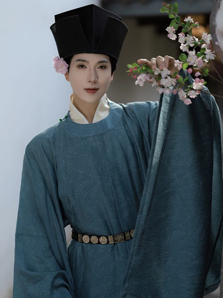 Men Song Dynasty Style Hanfu Round-Neck Robe Classic Minimalist Set