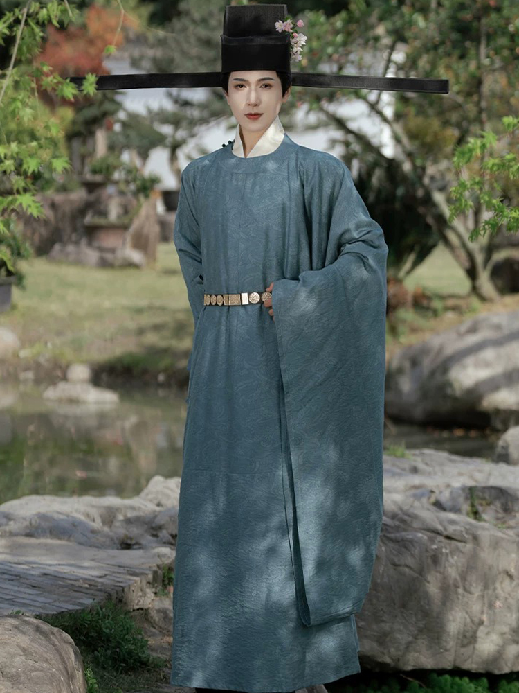 Men Song Dynasty Style Hanfu Round-Neck Robe Classic Minimalist Set