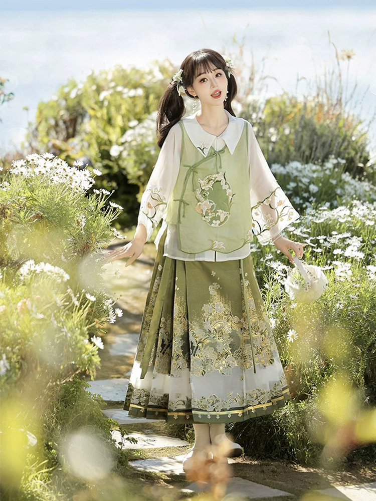 Ming Dynasty Women Hanfu Set Summer Ma Mian Qun Set