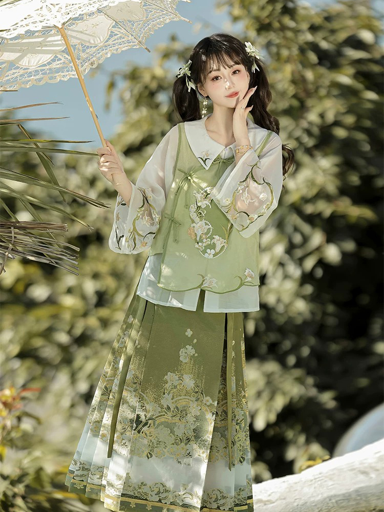 Ming Dynasty Women Hanfu Set Summer Ma Mian Qun Set