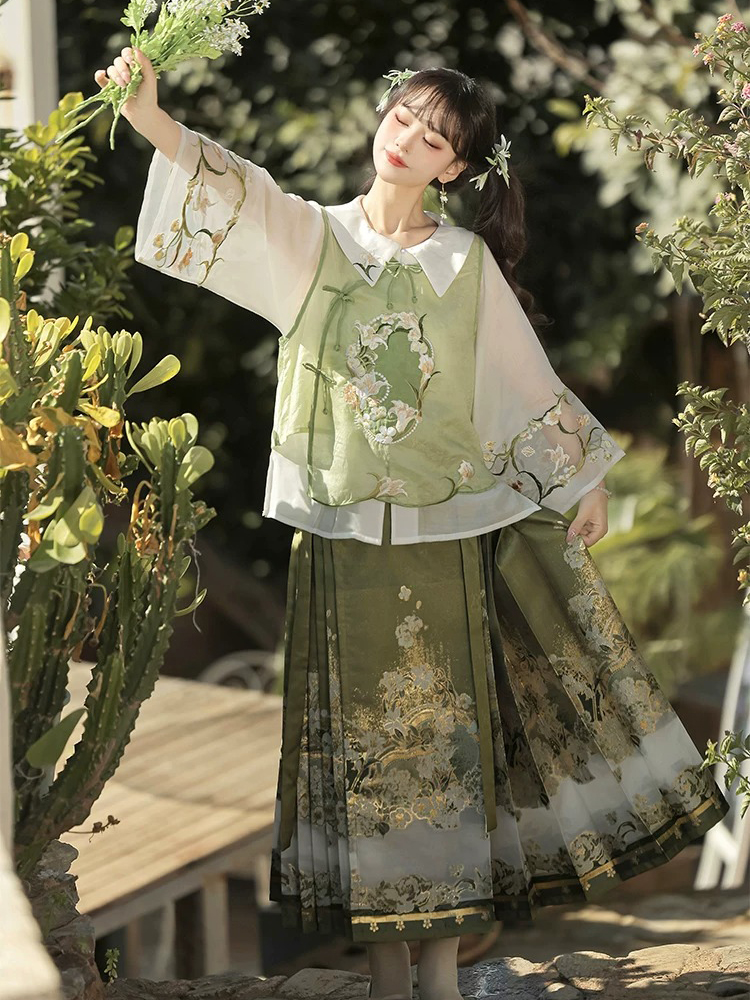 Ming Dynasty Women Hanfu Set Summer Ma Mian Qun Set