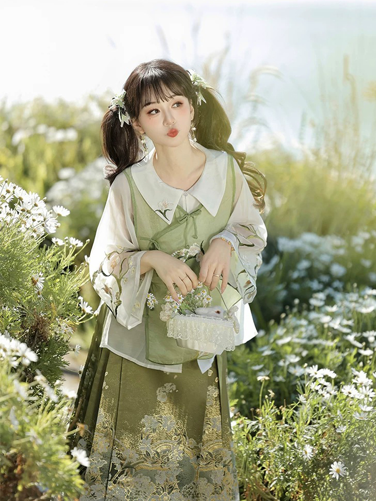 Ming Dynasty Women Hanfu Set Summer Ma Mian Qun Set
