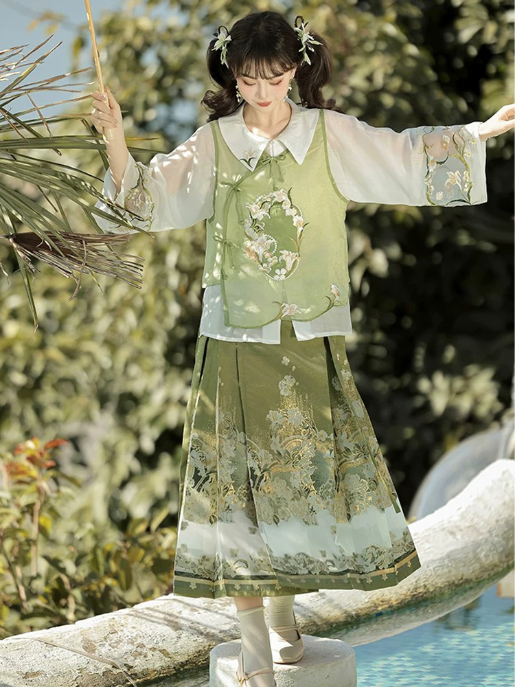 Ming Dynasty Women Hanfu Set Summer Ma Mian Qun Set