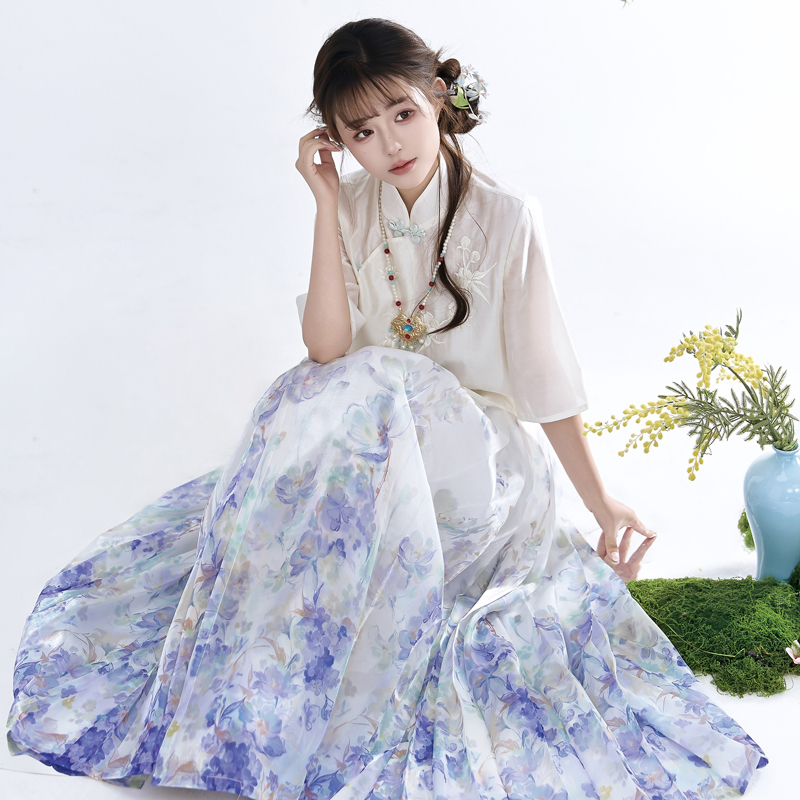 Modern-Women-Summer-Hanfu-Ming-Dynasty-Mamian-Qun-Style-Casual-Everyday-Set-1 Modern Women Summer Hanfu Ming Dynasty Mamian Qun Style Casual Everyday Set