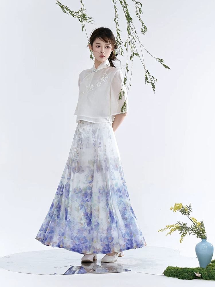 Modern Women Summer Hanfu Ming Dynasty Mamian Qun Style Casual Everyday Set
