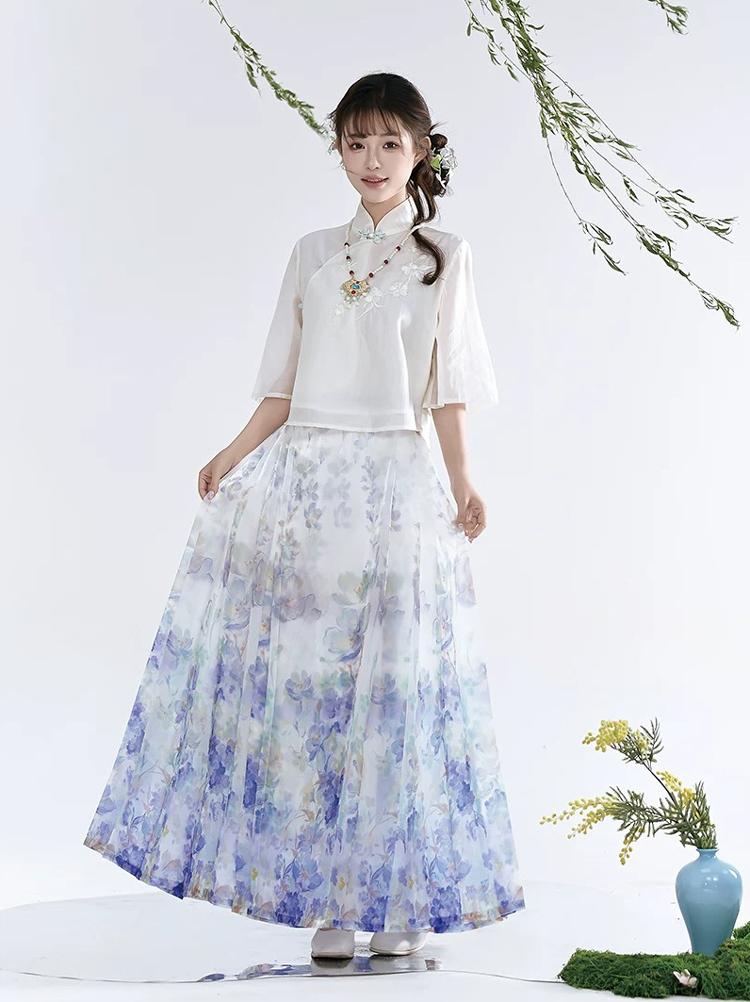 Modern Women Summer Hanfu Ming Dynasty Mamian Qun Style Casual Everyday Set