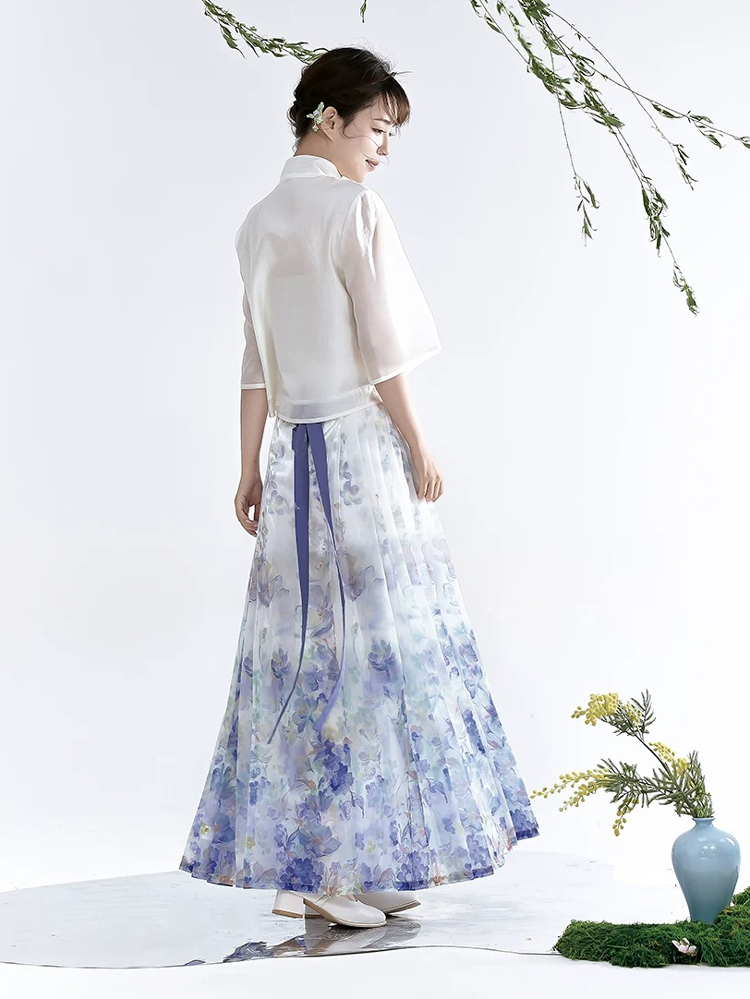 Modern Women Summer Hanfu Ming Dynasty Mamian Qun Style Casual Everyday Set