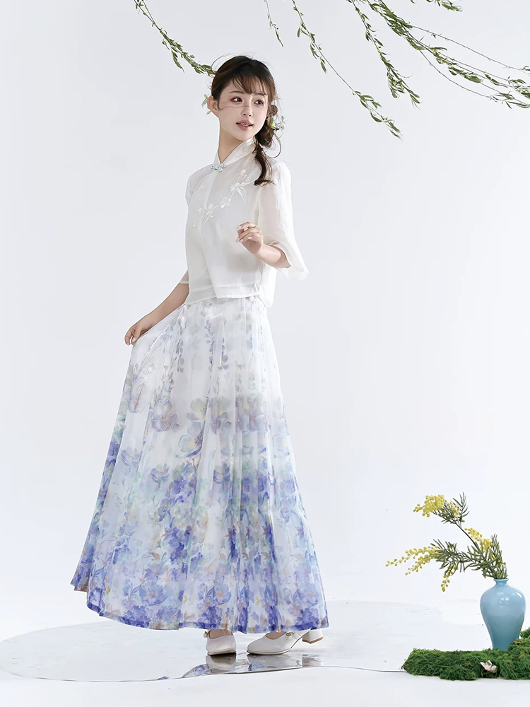 Modern Women Summer Hanfu Ming Dynasty Mamian Qun Style Casual Everyday Set