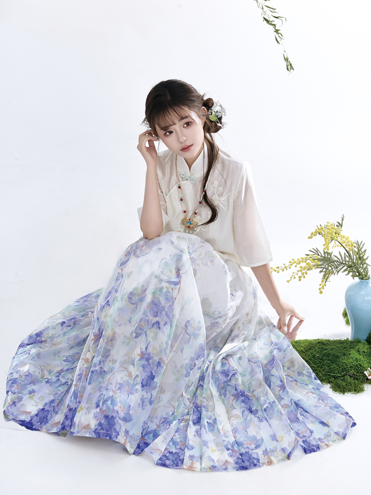 Modern Women Summer Hanfu Ming Dynasty Mamian Qun Style Casual Everyday Set