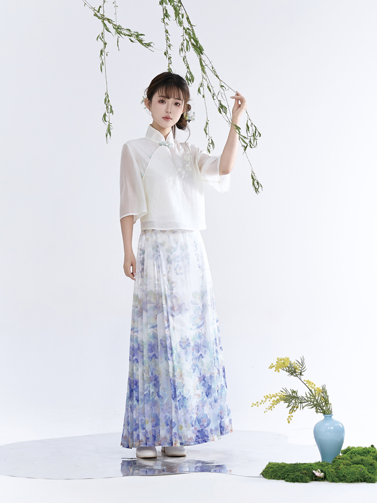 Modern Women Summer Hanfu Ming Dynasty Mamian Qun Style Casual Everyday Set