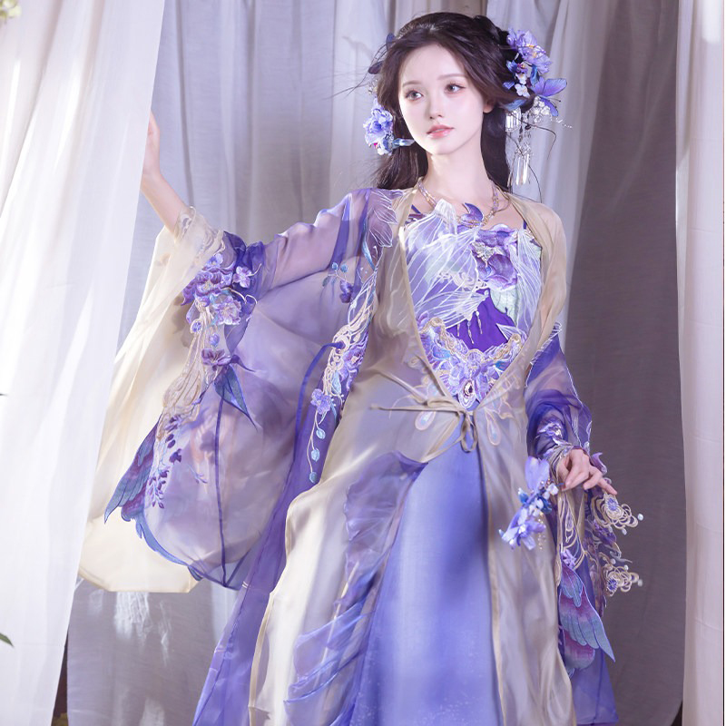 Song-Dynasty-Style-Qiyao-Hanfu-Dress-for-Women-Ethereal-Featuring-Purple-Butterfly-Motifs-1 Song Dynasty Style Qiyao Hanfu Dress for Women Ethereal Featuring Purple Butterfly Motifs