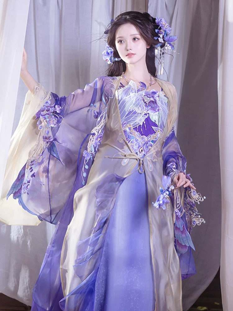 Song Dynasty Style Qiyao Hanfu Dress for Women Ethereal Featuring Purple Butterfly Motifs