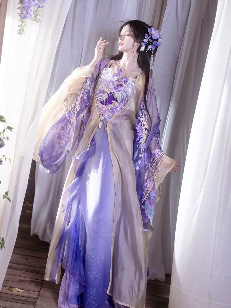 Song Dynasty Style Qiyao Hanfu Dress for Women Ethereal Featuring Purple Butterfly Motifs