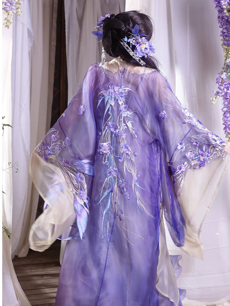 Song Dynasty Style Qiyao Hanfu Dress for Women Ethereal Featuring Purple Butterfly Motifs