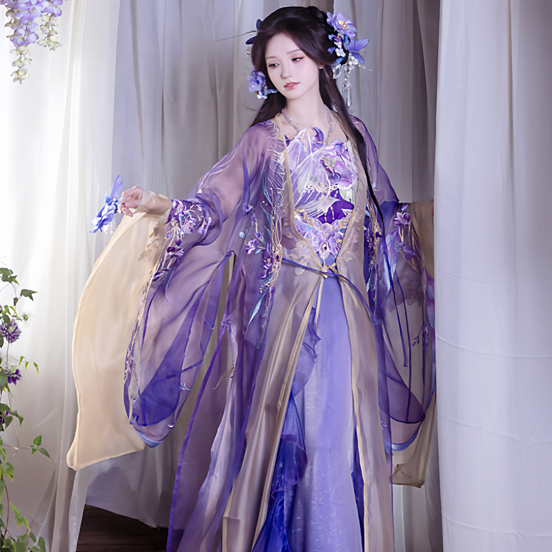 Song Dynasty Style Qiyao Hanfu Dress for Women Ethereal Featuring Purple Butterfly Motifs