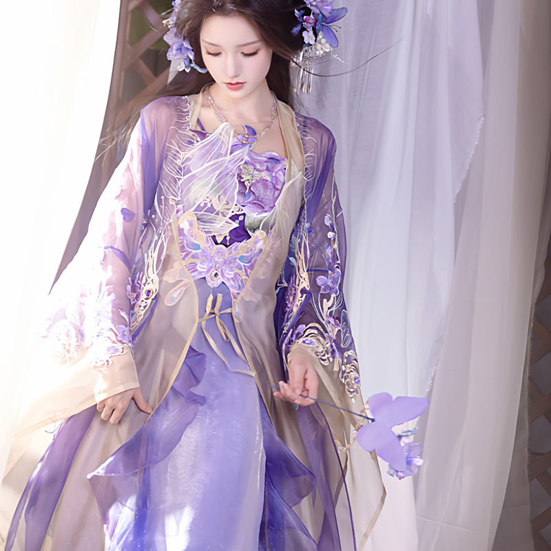 Song Dynasty Style Qiyao Hanfu Dress for Women Ethereal Featuring Purple Butterfly Motifs