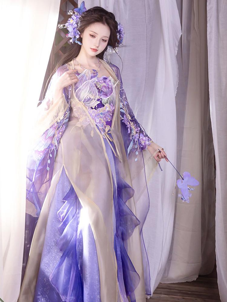 Song Dynasty Style Qiyao Hanfu Dress for Women Ethereal Featuring Purple Butterfly Motifs