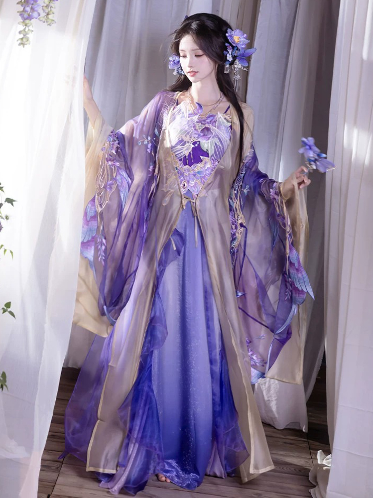 Song Dynasty Style Qiyao Hanfu Dress for Women Ethereal Featuring Purple Butterfly Motifs