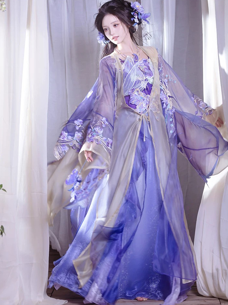 Song Dynasty Style Qiyao Hanfu Dress for Women Ethereal Featuring Purple Butterfly Motifs