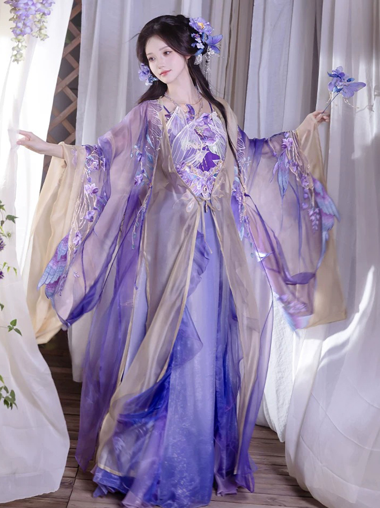 Song Dynasty Style Qiyao Hanfu Dress for Women Ethereal Featuring Purple Butterfly Motifs