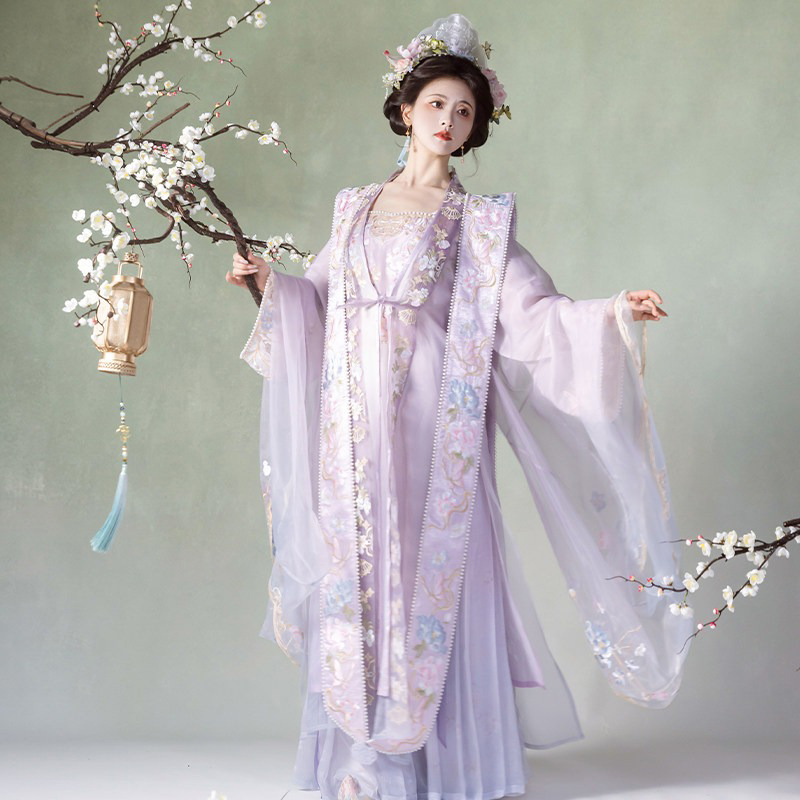 Song-Dynasty-Women-Qiyao-Hanfu-Lavish-Purple-Spring-Set-1 Song Dynasty Women Qiyao Hanfu Lavish Purple Spring Set