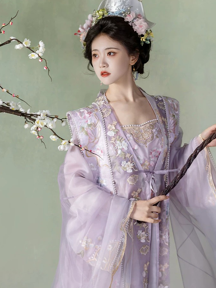 Song Dynasty Women Qiyao Hanfu Lavish Purple Spring Set