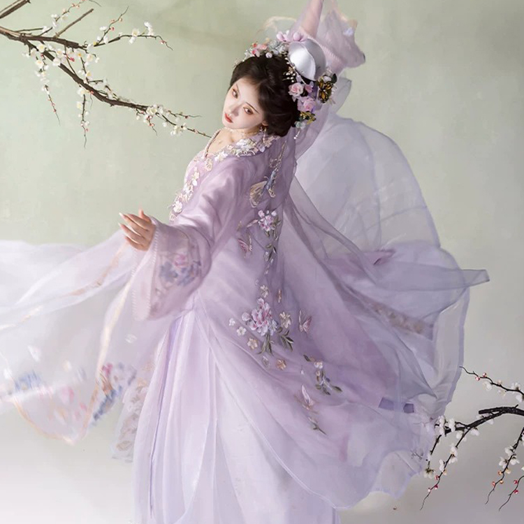 Song Dynasty Women Qiyao Hanfu Lavish Purple Spring Set