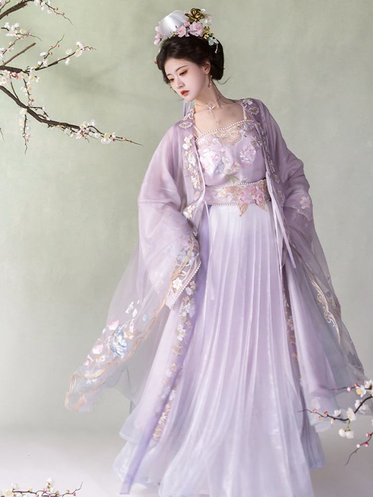 Song Dynasty Women Qiyao Hanfu Lavish Purple Spring Set