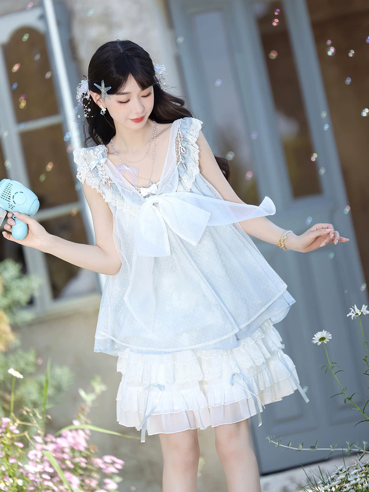 Women Casual Hanfu-Inspired Sleeveless Outfit in Blue Tones