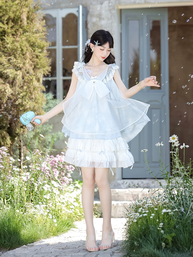 Women Casual Hanfu-Inspired Sleeveless Outfit in Blue Tones