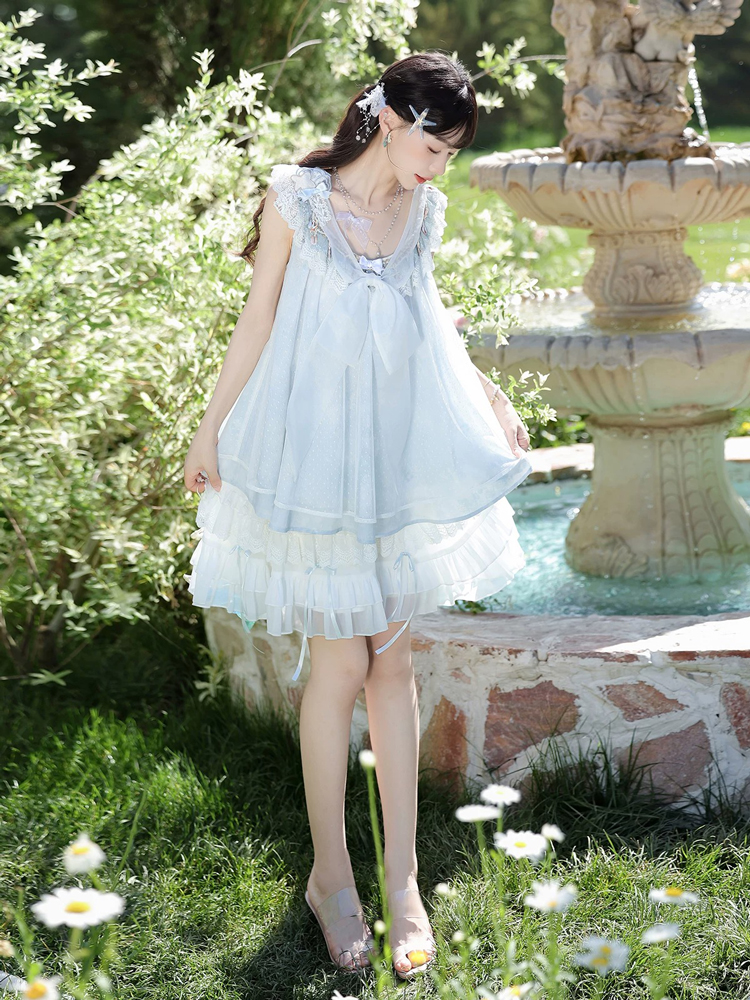 Women Casual Hanfu-Inspired Sleeveless Outfit in Blue Tones