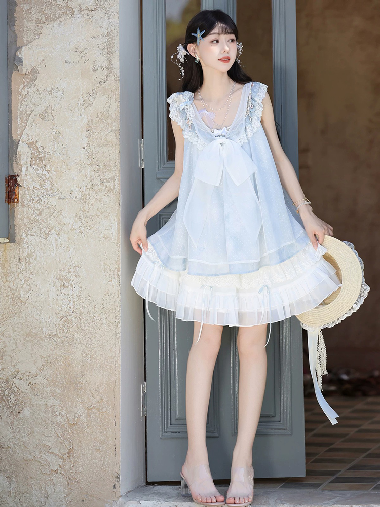 Women Casual Hanfu-Inspired Sleeveless Outfit in Blue Tones