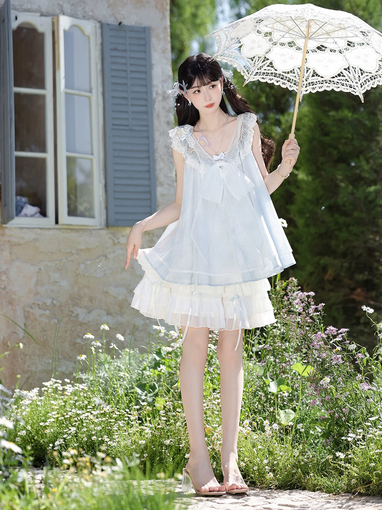 Women Casual Hanfu-Inspired Sleeveless Outfit in Blue Tones