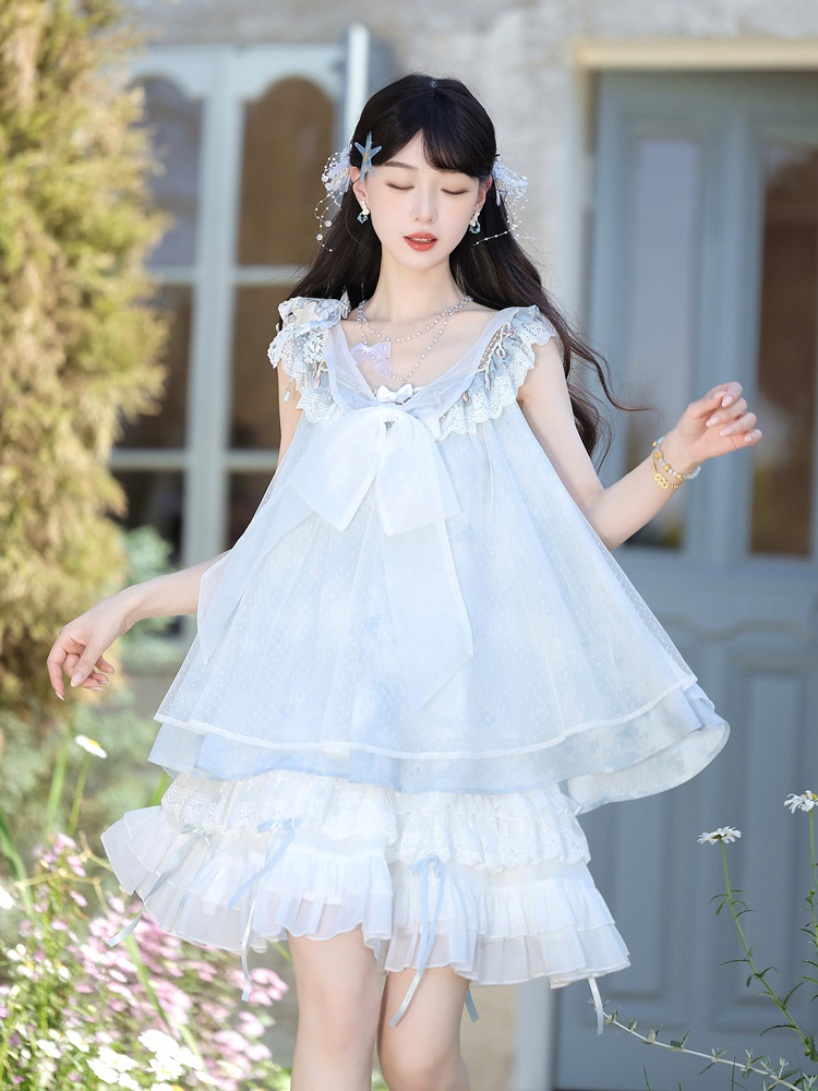 Women Casual Hanfu-Inspired Sleeveless Outfit in Blue Tones