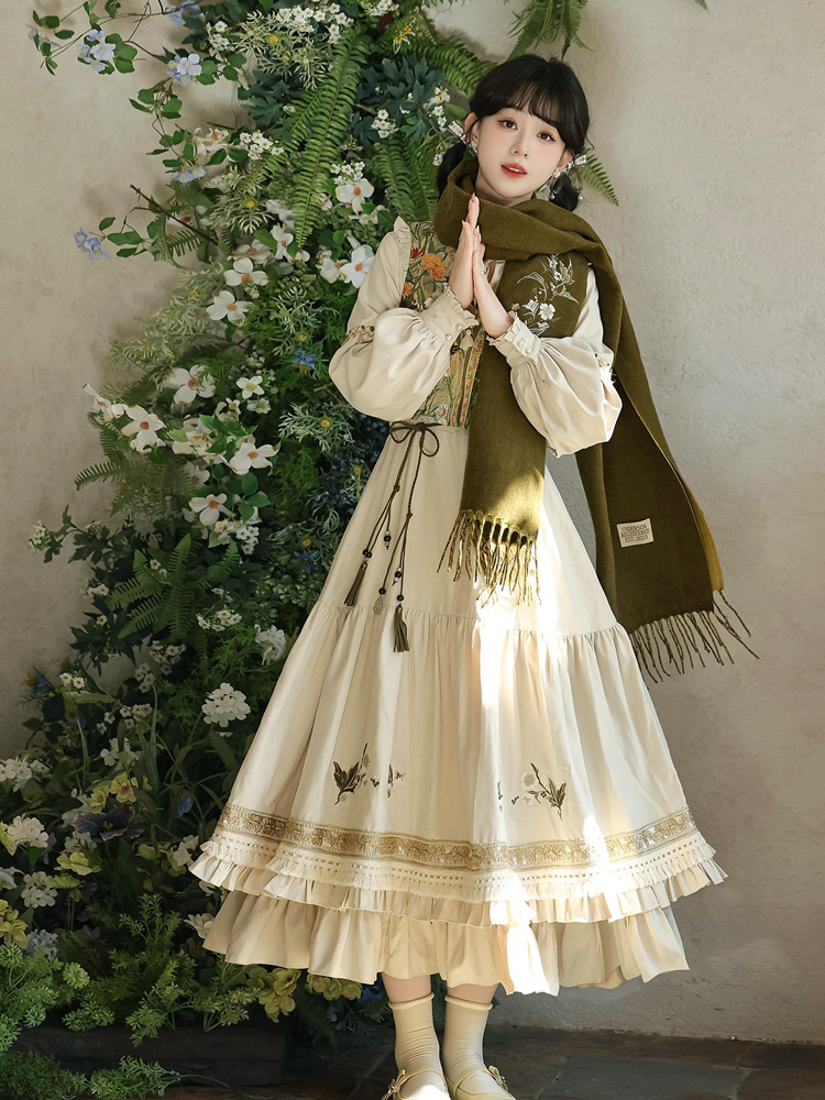 Women Fashionable Dress Set Winter Vest and Hanfu Set