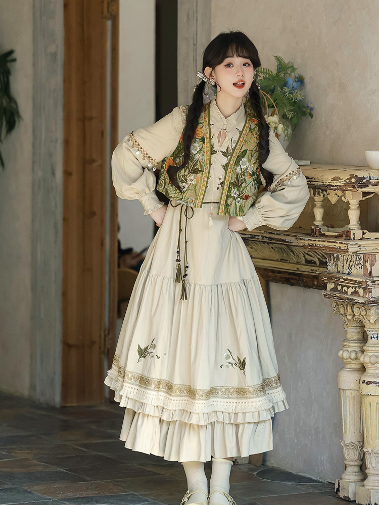 Women Fashionable Dress Set Winter Vest and Hanfu Set