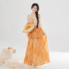 Women-Fashionable-Hanfu-Set-Summer-Orange-Skirt-Tang-Dynasty-Style-1 Women Fashionable Hanfu Set Summer Orange Skirt Tang Dynasty Style
