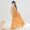 Women-Fashionable-Hanfu-Set-Summer-Orange-Skirt-Tang-Dynasty-Style-2 Women Fashionable Hanfu Set Summer Orange Skirt Tang Dynasty Style