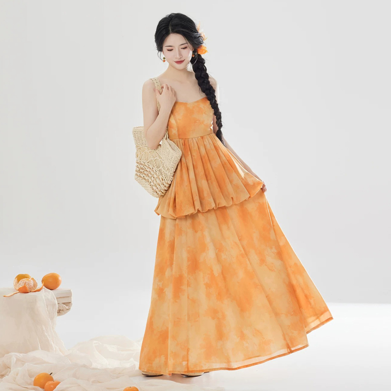 Women-Fashionable-Hanfu-Set-Summer-Orange-Skirt-Tang-Dynasty-Style-2 Women Fashionable Hanfu Set Summer Orange Skirt Tang Dynasty Style