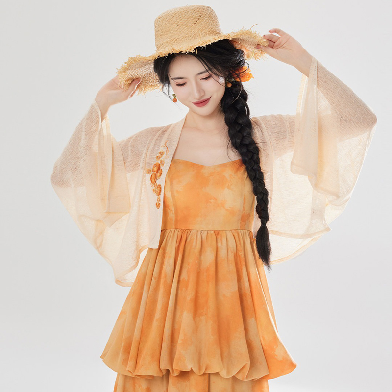Women-Fashionable-Hanfu-Set-Summer-Orange-Skirt-Tang-Dynasty-Style-4 Women Fashionable Hanfu Set Summer Orange Skirt Tang Dynasty Style