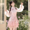 Women-Spring-Pink-Qipao-Set-Cute-Style-Dress-2 Women Spring Pink Qipao Set Cute-Style Dress