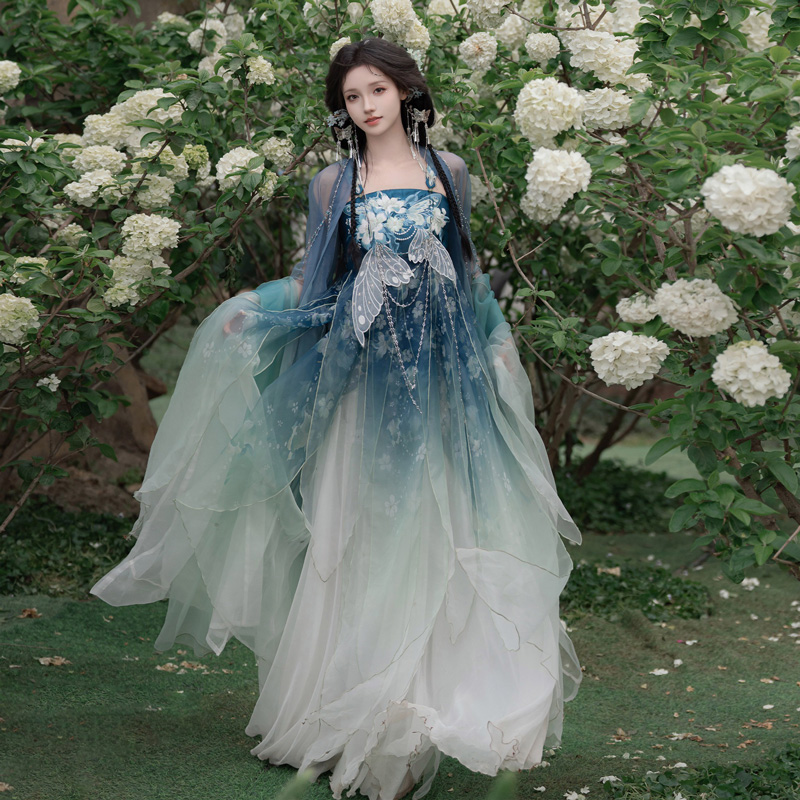 Women-Summer-Hanfu-Tang-Dynasty-Hezi-Qun-Ethereal-Butterfly-Set-1 Bai He Mian (百合眠)