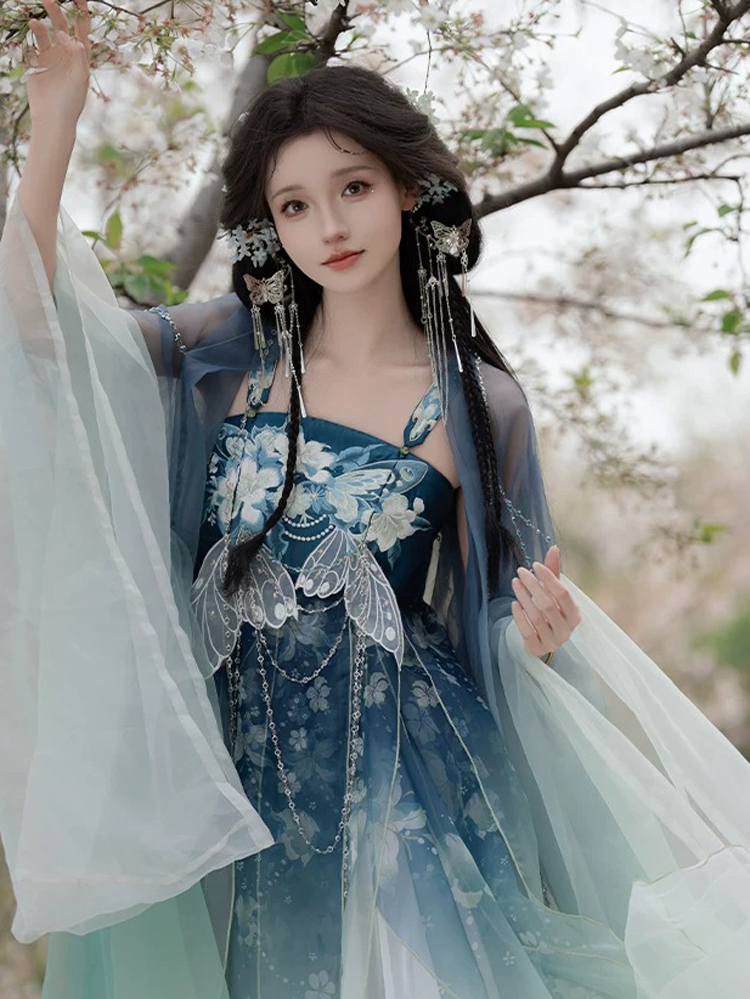 Women Summer Hanfu Tang Dynasty Hezi Qun Ethereal Butterfly Set