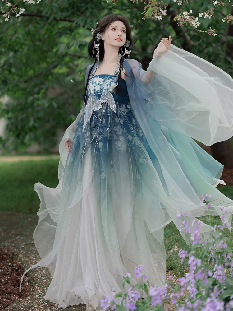 Women Summer Hanfu Tang Dynasty Hezi Qun Ethereal Butterfly Set