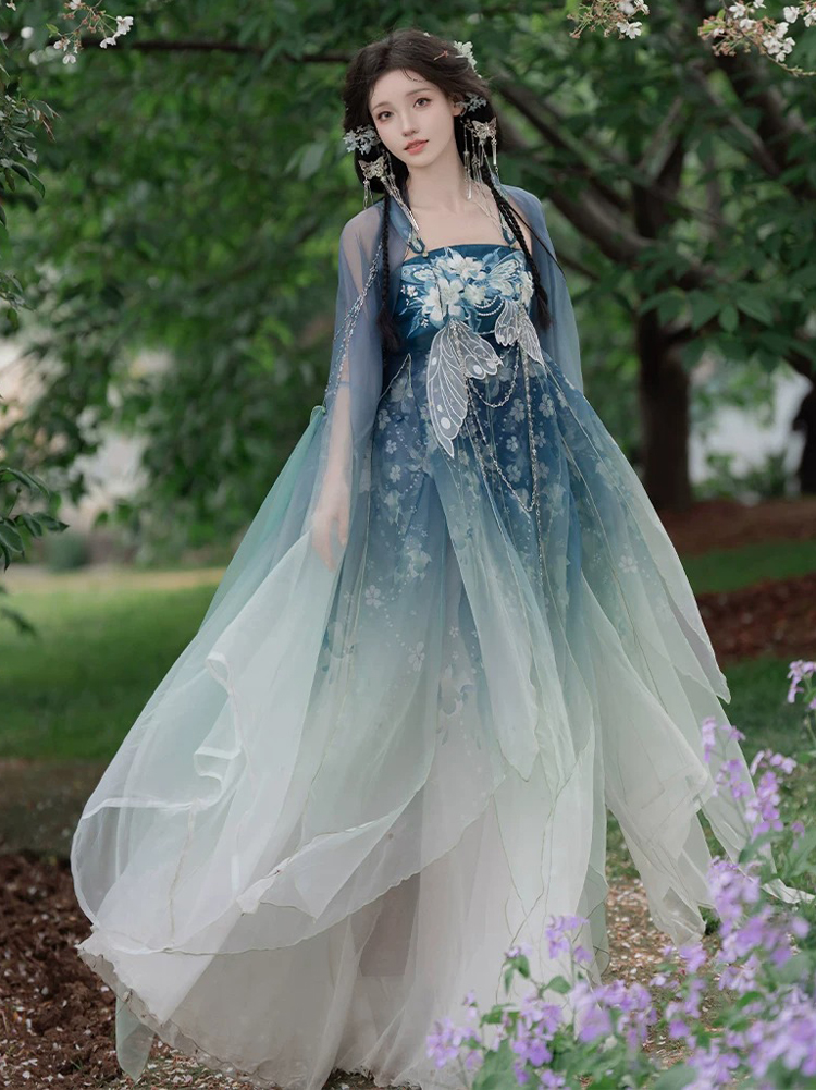 Women Summer Hanfu Tang Dynasty Hezi Qun Ethereal Butterfly Set