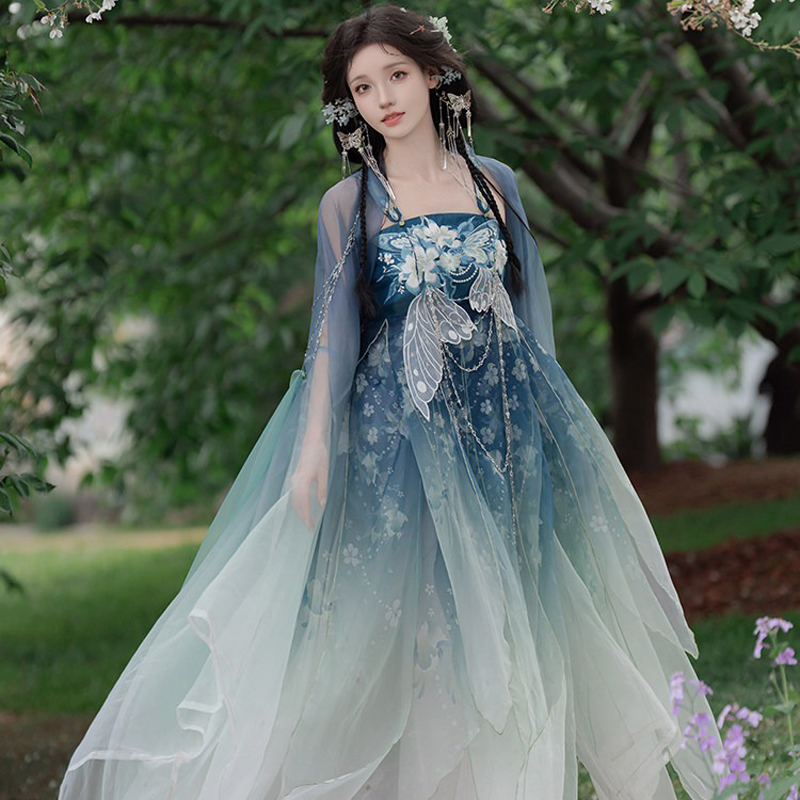 Women-Summer-Hanfu-Tang-Dynasty-Hezi-Qun-Ethereal-Butterfly-Set-3 Women Summer Hanfu Tang Dynasty Hezi Qun Ethereal Butterfly Set