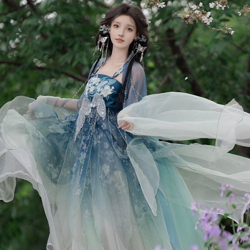 Women-Summer-Hanfu-Tang-Dynasty-Hezi-Qun-Ethereal-Butterfly-Set-4 Women Summer Hanfu Tang Dynasty Hezi Qun Ethereal Butterfly Set