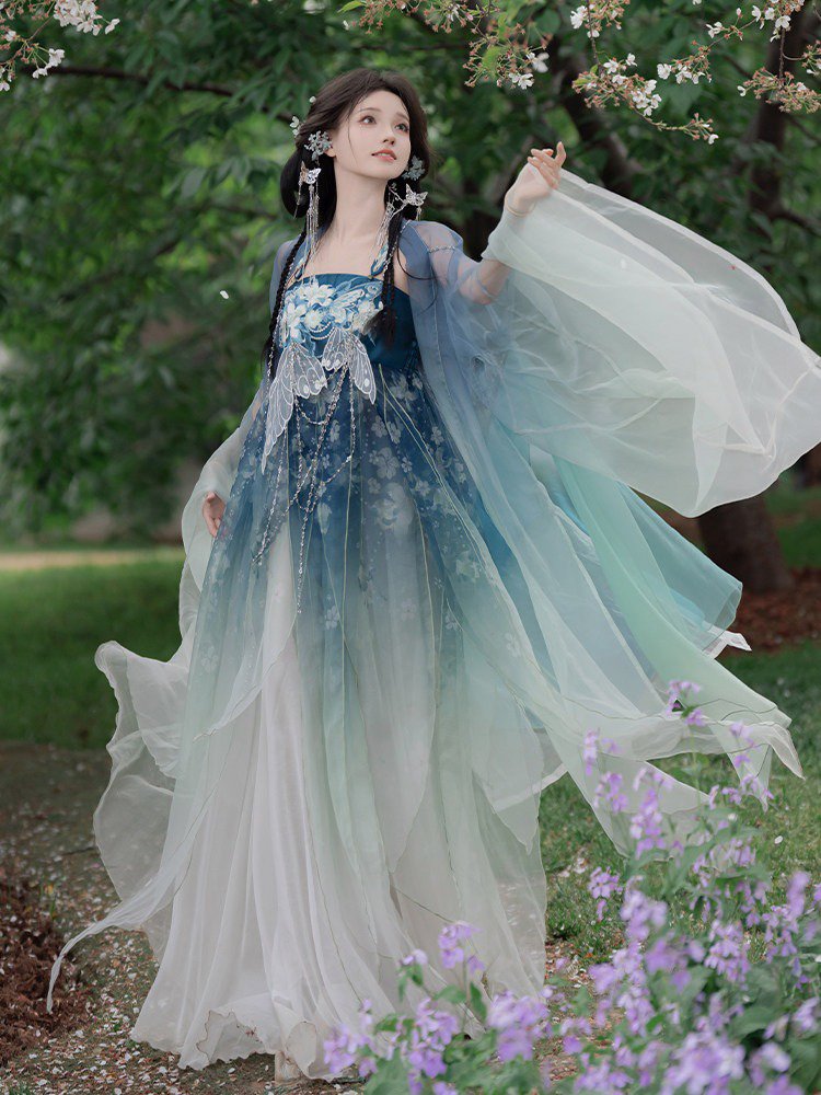Women Summer Hanfu Tang Dynasty Hezi Qun Ethereal Butterfly Set
