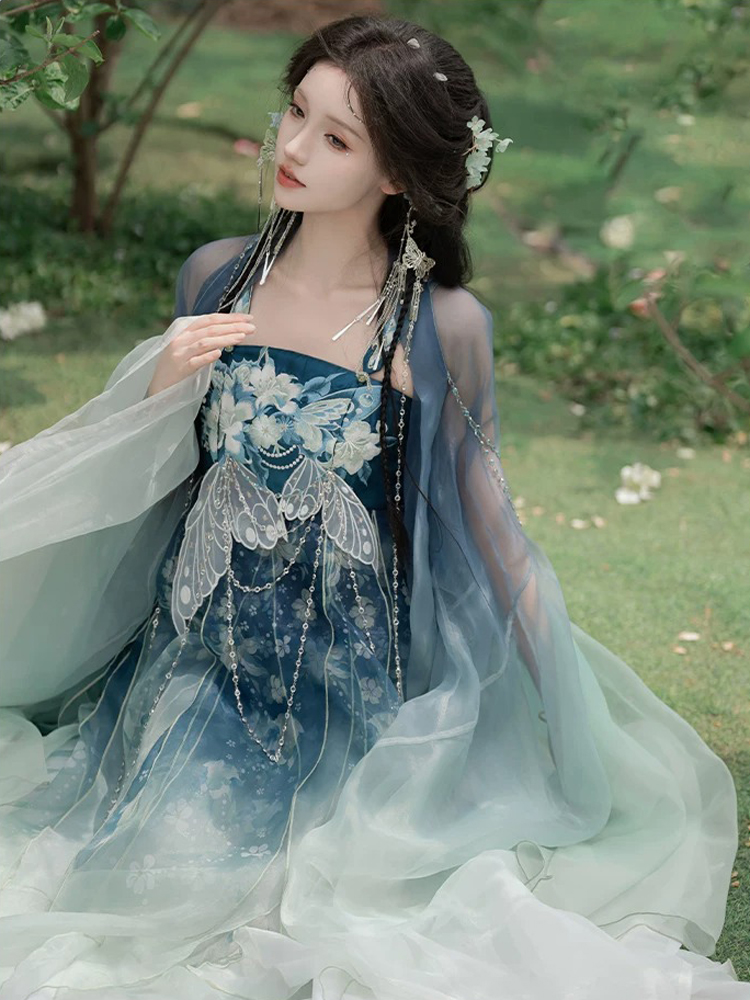 Women Summer Hanfu Tang Dynasty Hezi Qun Ethereal Butterfly Set