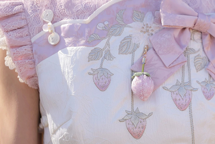 Women Summer Retro Qipao with Chinese-Inspired and Strawberry-Themed Casual Set